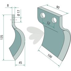 Høyre kniv 100X135 for Davis, perfekt for å skjære gjennom vanskelig terreng.