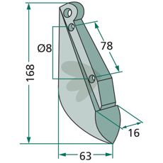 Såskjær 16X168mm med 8mm hull, passende for Kongskilde og Nordsten.