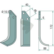 Jordfreskniv designet for Adriatica, med 46mm c-c og 10,5mm hull.