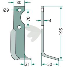 Jordfreskniv for Agria c-c 70mm, hull 9mm, brukervennlig for effektiv jordbearbeiding.