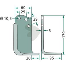 Jordfreskniv Agria for c-c 29mm med hull på 10,5mm, perfekt for jordbearbeiding.