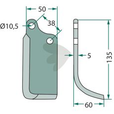 Jordfreserkniv Agria c-c, 38mm med 10,5mm hull for effektiv jordbearbeiding.