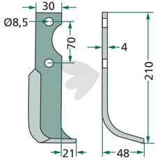 Jordfreserkniv Agria c-c, 70mm med 8,5mm hull, ideell for jordbearbeiding.