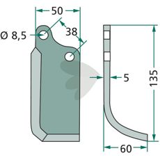 Jordfreskniv Agria c-c, 38mm med 8,5mm hull, perfekt for jordskjæringsarbeid.