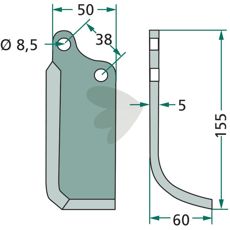 Jordfreskniv for Tielbürger og Agria med 38mm c-c og 8,5mm hull.