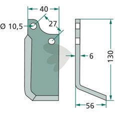 B.C.S. jordfreskniv med 27mm c-c og 10,5mm hull.