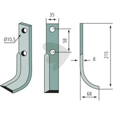 Jordfreskniv for Bertolini/Nibbi, c-c 58mm, sikrer effektiv og nøyaktig jordbearbeiding.