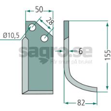 Jordfreskniv for Bertolini og Nibbi, c-c 28mm med hull 10,5mm.