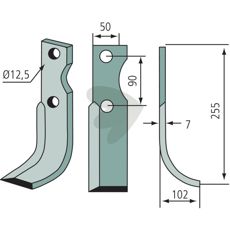 Jordfreskniv for Ferrari og lignende maskiner, c-c 90mm, hull 12,5mm.