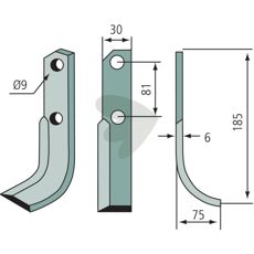 Jordfreskniv for Bertolini og Nibbi, c-c 81mm med hull 9mm.