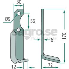 Jordfreskniv for Bertolini og Nibbi, c-c 56mm med hull 9mm.