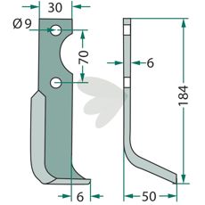 Jordfreskniv Breviglieri med c-c 70mm og hull 9mm for effektiv jordbearbeiding.