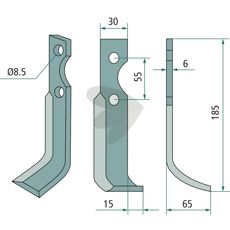 Carraro jordfreskniv for Antonio, c-c 55mm, hull 8,5mm, viktig for jordarbeid.