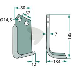 Perugini jordfreskniv for flere merker, c-c 57mm, hull 14,5mm, effektivt for feltarbeid.