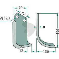 Jordfreskniv Celli med 50mm bredde og 14,5mm hull, ideell for å bearbeide jorden.