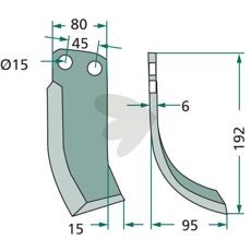 Jordfreskniv Eberhardt med c-c 45mm og hull 15mm, høyreside.