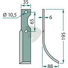 Jordfreskniv for Ferrari, c-c 65mm og hull 10,5mm.