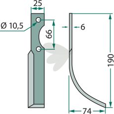 Jordfreskniv for Ferrari og Eurosystems, c-c 66mm og hull 10,5mm.
