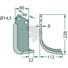 Universell jordfreskniv for Maletti, c-c 46mm og hull 14,5mm.