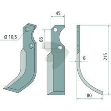 Jordfreskniv for Fort, c-c 65mm og 10,5mm hull, optimal for effektiv og nøyaktig jordbearbeiding.