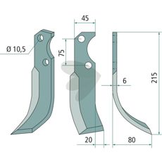 Jordfreskniv for Fort med c-c 75mm og hull 10,5mm.