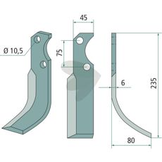 Jordfreskniv for Fort, c-c 75mm og hull på 10,5mm.