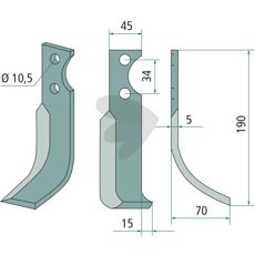 Jordfreskniv for Fort, c-c 34mm og hull 10,5mm.