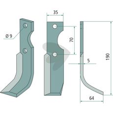 Jordfreskniv for Fort, c-c 70mm og hull 9mm.