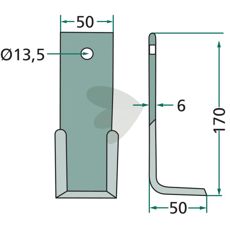Jordfreskniv for Gaspardo, cc med ett hull og 13,5mm størrelse, perfekt for jordbearbeiding.