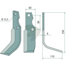 Jordfreskniv for Goldoni med cc 99mm og 12,5mm hull, ideell for jordbearbeiding.