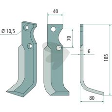 Allround jordfreskniv Goldoni, 70mm bred med 10,5mm hull for effektiv jordbearbeiding.