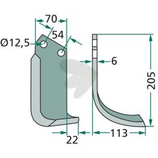 Goldoni jordfreskniv beregnet for Dondi med 54mm c-c avstand og 12,5mm hull for effektiv bruk.