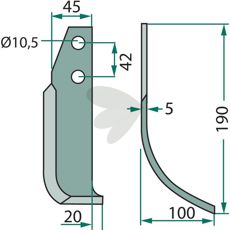 Goldoni jordfreskniv, beregnet for effektiv jordbearbeiding med 42mm c-c avstand og 10,5mm hull.
