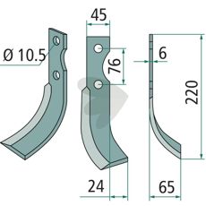 Jordfreskniv Grillo (Pinza) med c-c 76mm og hull på 10,5mm, godt valg for jordbearbeiding.