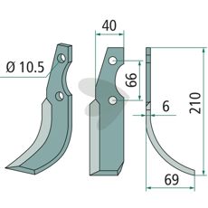 Jordfreskniv Grillo (Pinza) med c-c 66mm og hull på 10,5mm, bra for jordbearbeiding.