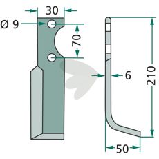 Jordfreskniv for Gutbrod med c-c 70mm og hull 9mm.
