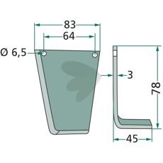 Jordfreskniv for Gutbrod med c-c 64mm og hull 6,5mm.