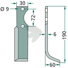 Hako jordfreskniv c-c 72mm med 9mm hull, optimalisert for effektiv jordbehandling.
