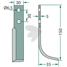 Jordfreskniv Holder med c-c 30mm og et hull på 6,5mm.