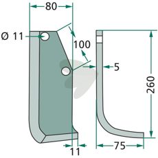 Jordfreskniv Holder med c-c 100mm og et hull på 11mm.