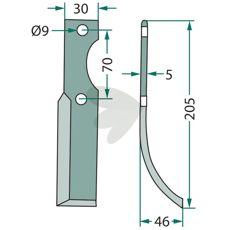 Jordfreskniv for Honda med c-c 70mm og hull 9mm, perfekt for jordbearbeiding.