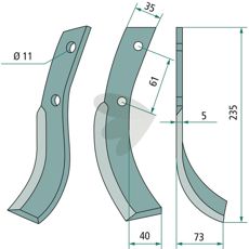 Jordfreskniv for Honda med c-c 61mm og hull 11mm, perfekt for hagearbeid.