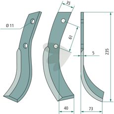 Jordfreskniv for Honda c-c 61mm med hull 11mm, ideell for å forbedre jorden.