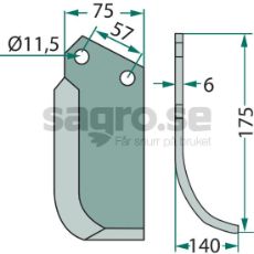 Jordfreskniv fra Howard/Kongskilde med c-c 57mm og 11,5mm hull for effektiv jordbearbeiding.