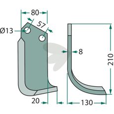 Howard/Kongskilde jordfreskniv med c-c 57mm, 13mm hull for presis jordbearbeiding.