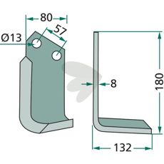 Jordfreskniv for Howard og Kongskilde, c-c 57mm, hull 13mm, perfekt for effektiv jordbearbeiding.