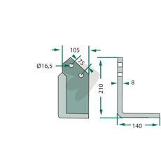 Jordfreskniv for Kuhn, c-c 75 mm, hull 16,5 mm, optimal for effektiv og rask jordbearbeiding.