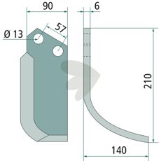 Høykvalitets jordfreskniv fra Howard/Kongskilde med c-c 57mm og hull 13mm.