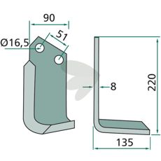 Jordfreskniv for Howard og Kongskilde, c-c 51mm og hull 16,5mm, perfekt for jordbearbeiding.