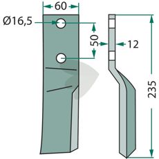 Rotorkniv for Howard/Kongskilde, 235mm høyde, ideell for dyp bearbeiding av marken.